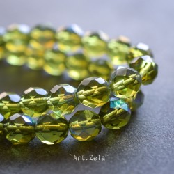 Perles facettes vert 8mm X10 Perles verre tchèque effet vitrail