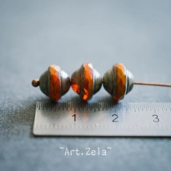 Saturne Picasso orange brique 10x8mm X8 Perles verre tchèque