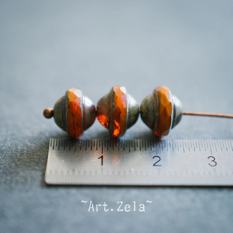 Saturne Picasso orange brique 10x8mm X8 Perles verre tchèque