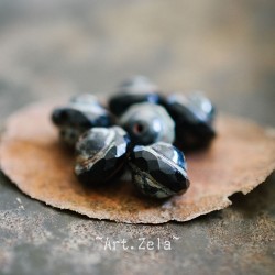 Saturne Picasso noir10x8mm X12 Perles verre tchèque opaque