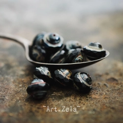 Saturne Picasso noir10x8mm X12 Perles verre tchèque opaque
