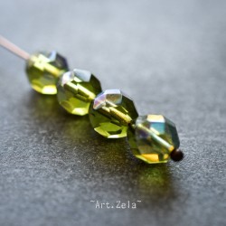 Perles facettes vert 8mm X10 Perles verre tchèque effet vitrail