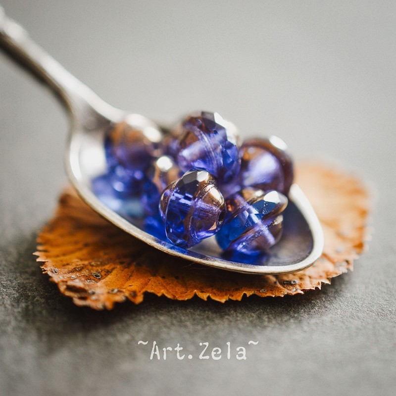 Saturne bleu lavande bronze 10x8mm X10 Perles verre tchèque