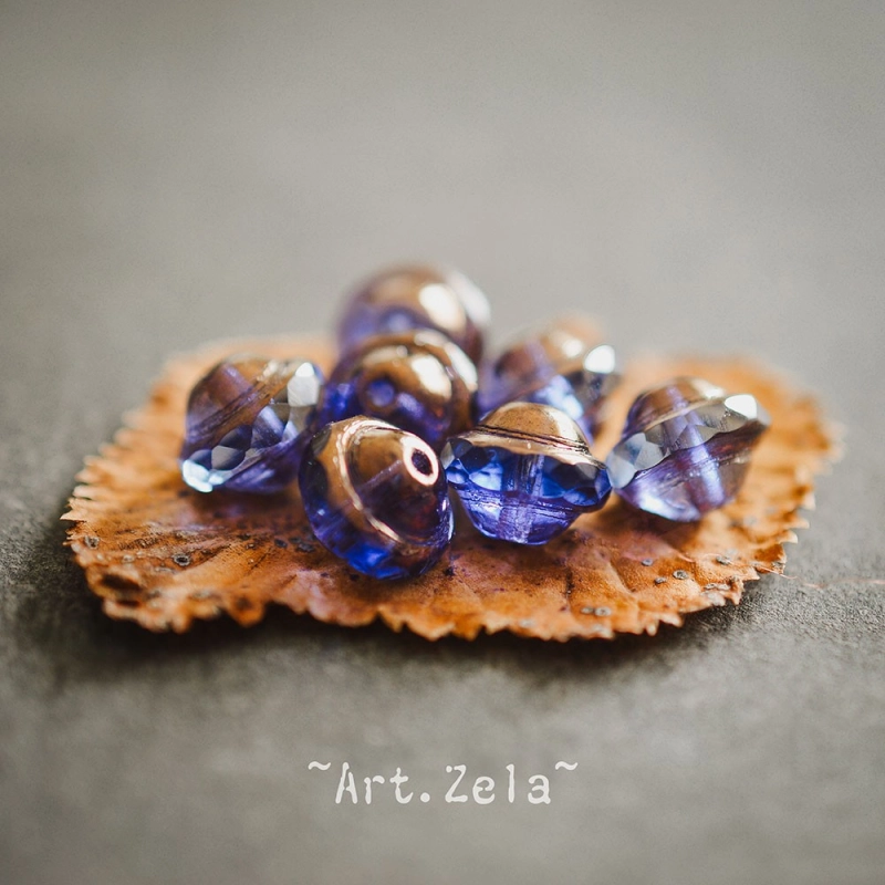 Saturne bleu lavande bronze 10x8mm X10 Perles verre tchèque