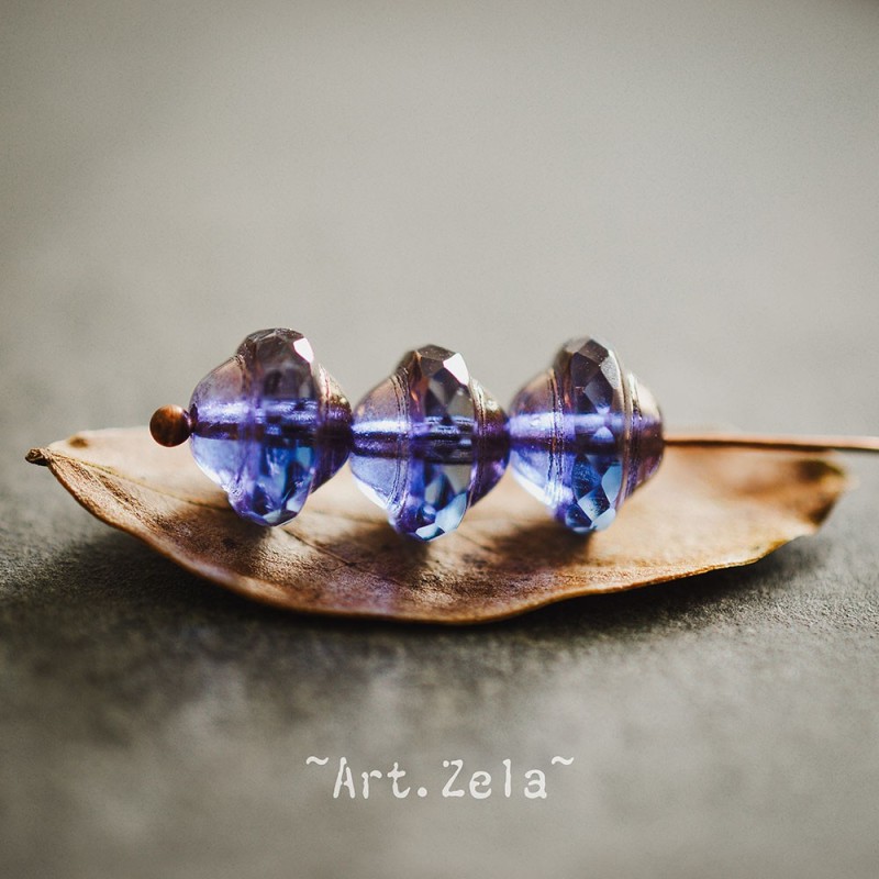 Saturne bleu lavande bronze 10x8mm X10 Perles verre tchèque