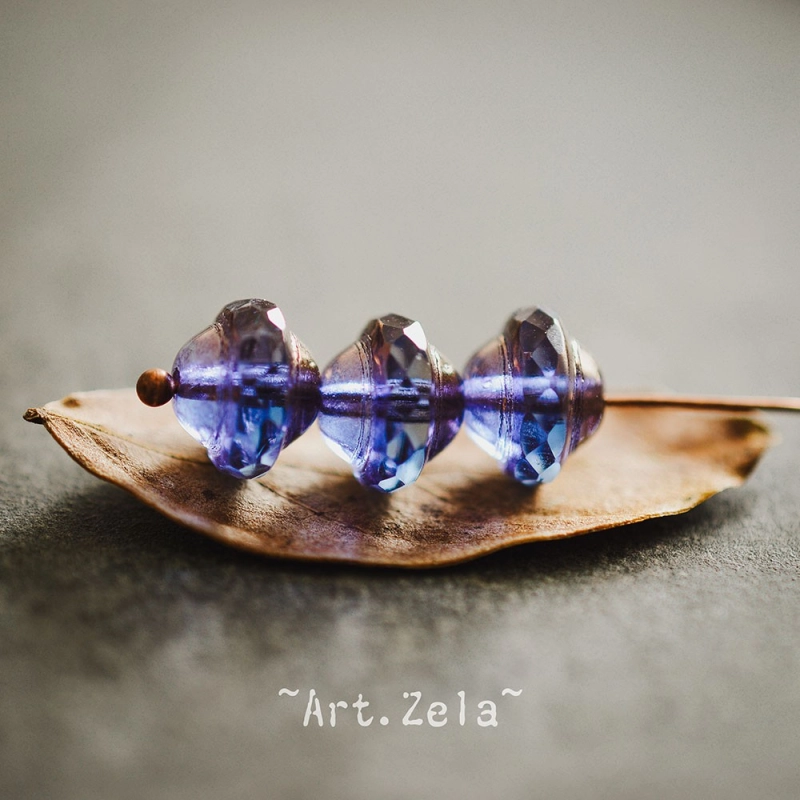 Saturne bleu lavande bronze 10x8mm X10 Perles verre tchèque