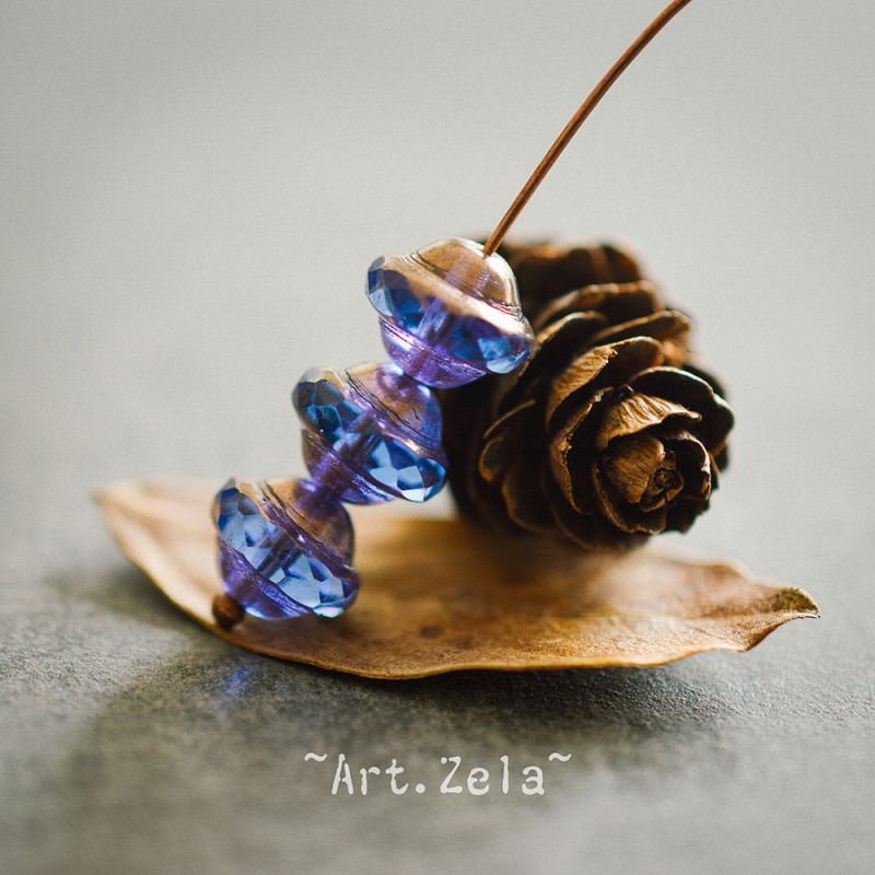 Saturne bleu lavande bronze 10x8mm X10 Perles verre tchèque