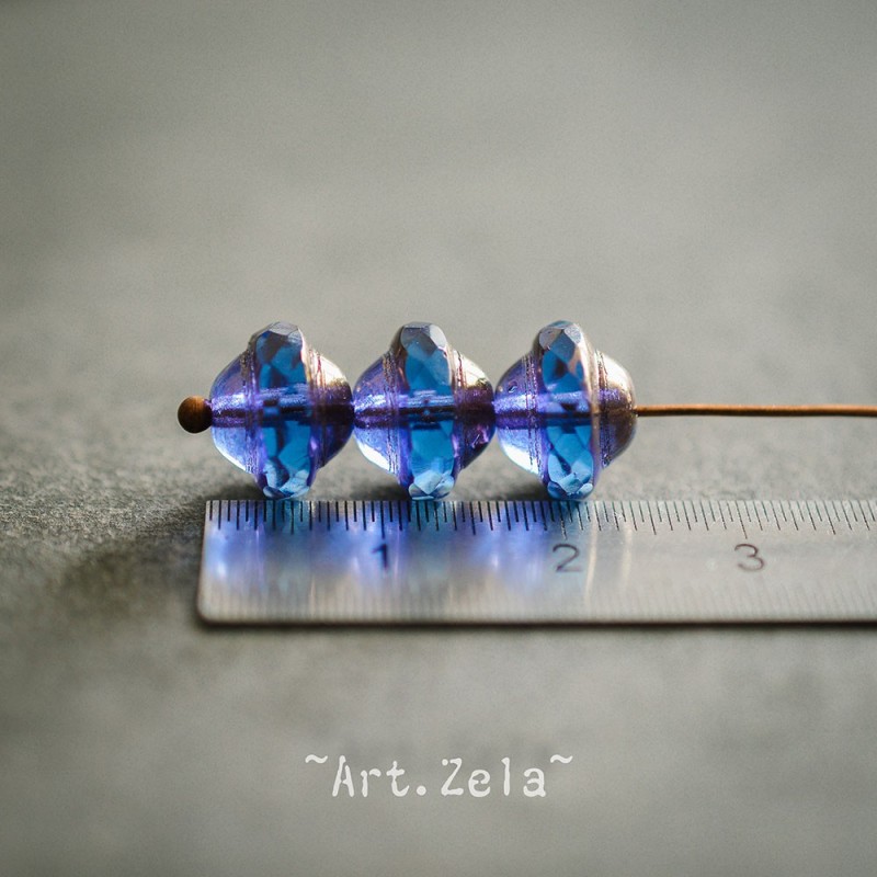 Saturne bleu lavande bronze 10x8mm X10 Perles verre tchèque