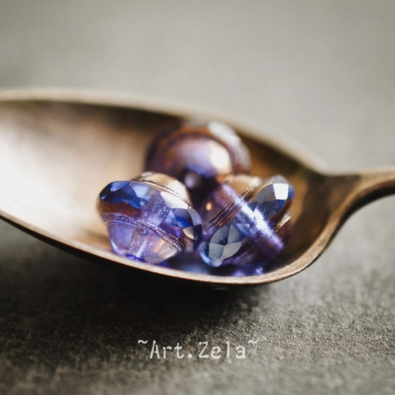 Saturne bleu lavande bronze 10x8mm X10 Perles verre tchèque