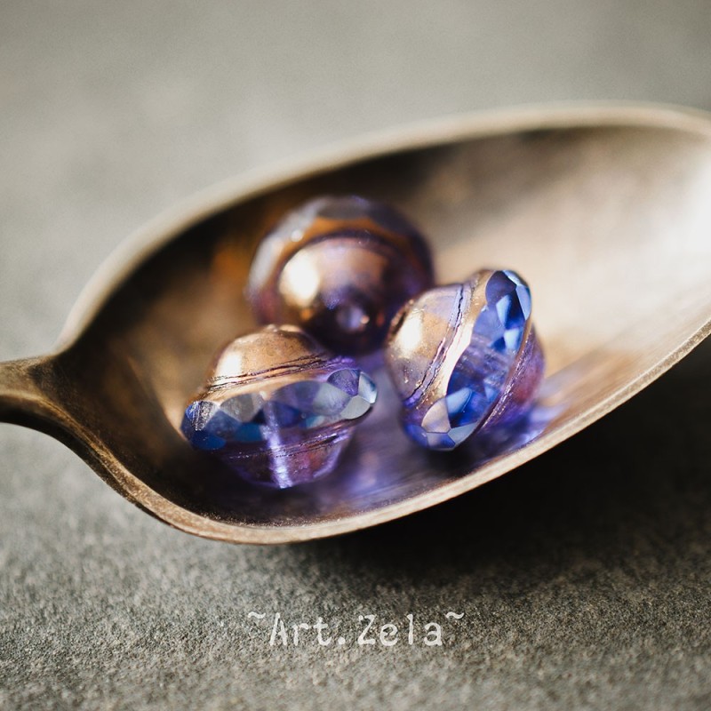 Saturne bleu lavande bronze 10x8mm X10 Perles verre tchèque