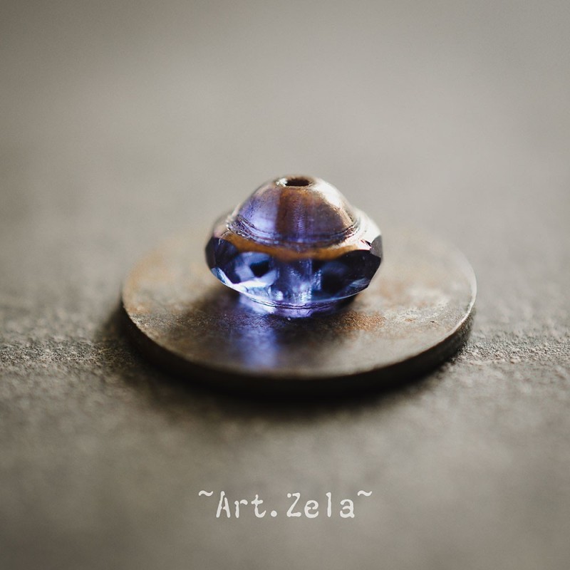 Saturne bleu lavande bronze 10x8mm X10 Perles verre tchèque