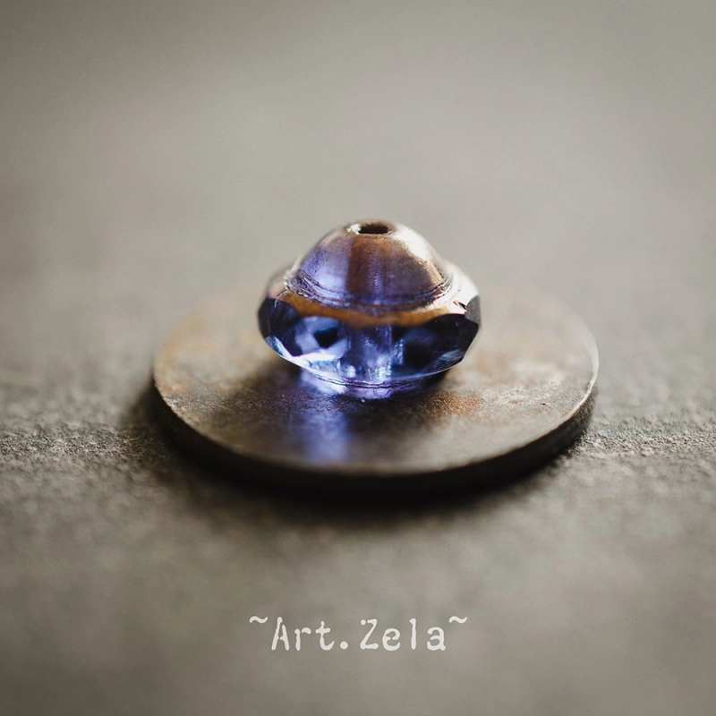 Saturne bleu lavande bronze 10x8mm X10 Perles verre tchèque