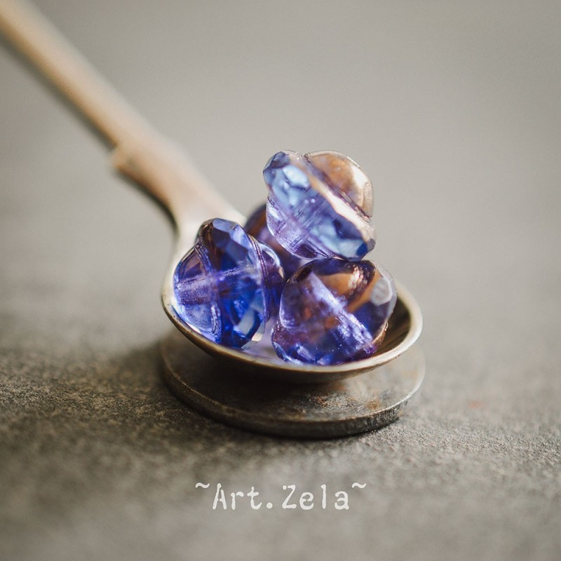 Saturne bleu lavande bronze 10x8mm X10 Perles verre tchèque