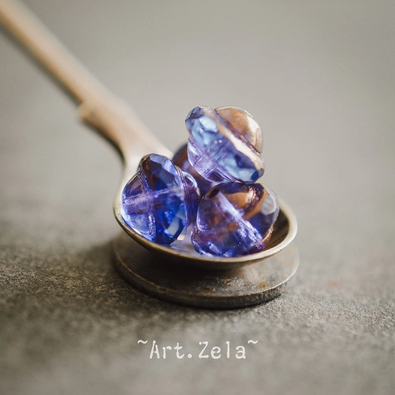 Saturne bleu lavande bronze 10x8mm X10 Perles verre tchèque