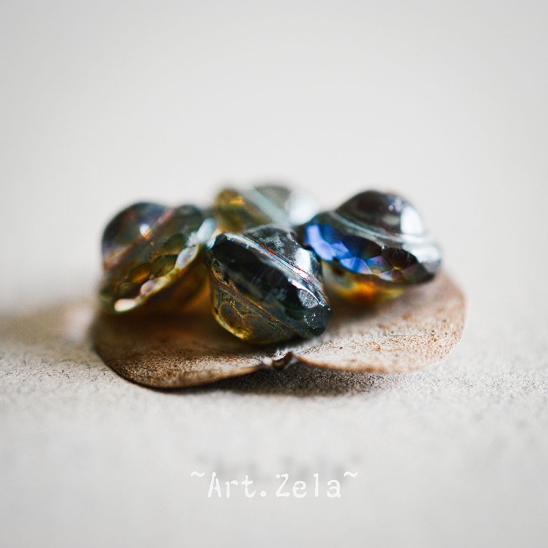 Saturne Picasso ambre bleu 10x8mm X10 Perles verre tchèque