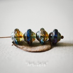 Saturne Picasso ambre bleu 10x8mm X10 Perles verre tchèque