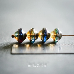 Saturne Picasso ambre bleu 10x8mm X10 Perles verre tchèque