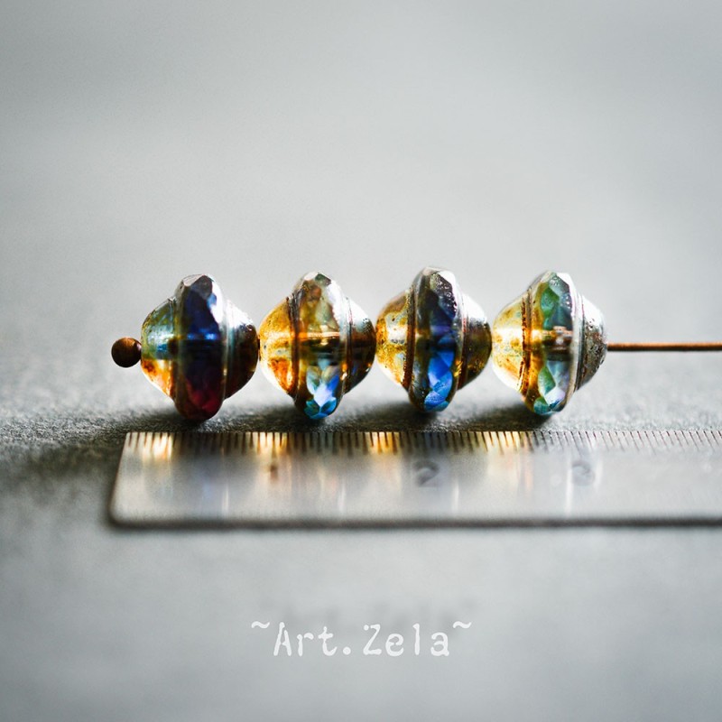 Saturne Picasso ambre bleu 10x8mm X10 Perles verre tchèque