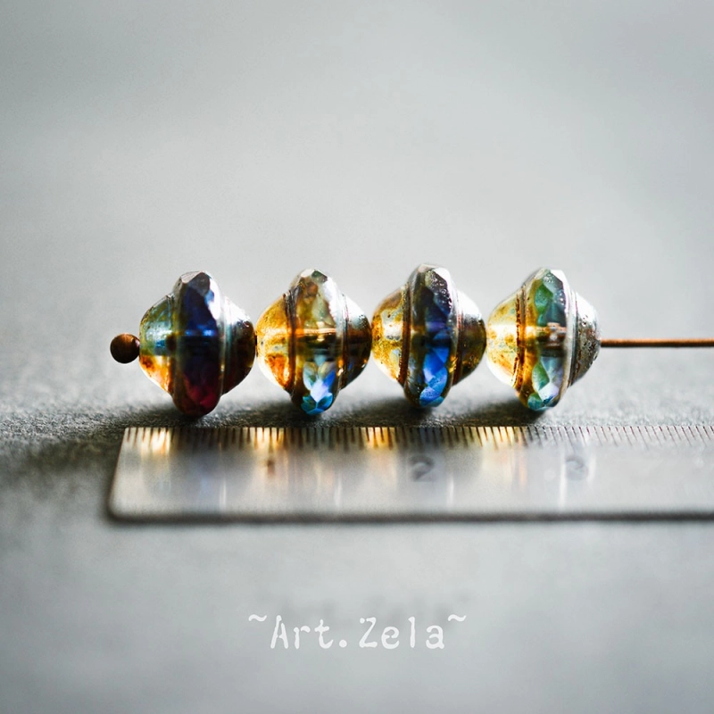 Saturne Picasso ambre bleu 10x8mm X10 Perles verre tchèque