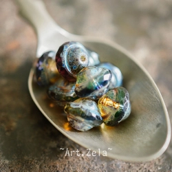 Saturne Picasso ambre bleu 10x8mm X10 Perles verre tchèque