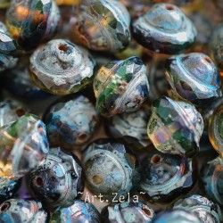 Saturne Picasso ambre bleu 10x8mm X10 Perles verre tchèque