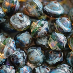 Saturne Picasso ambre bleu 10x8mm X10 Perles verre tchèque