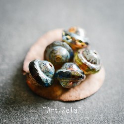 Saturne Picasso ambre bleu 10x8mm X10 Perles verre tchèque