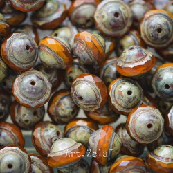 Saturne Picasso orange brique 10x8mm X8 Perles verre tchèque