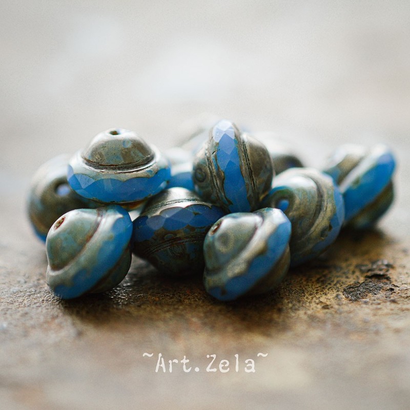 Saturne Picasso bleu X8 Perles verre tchèque opaque