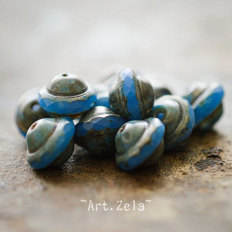 Saturne Picasso bleu X8 Perles verre tchèque opaque