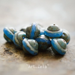 Saturne Picasso bleu X8 Perles verre tchèque opaque