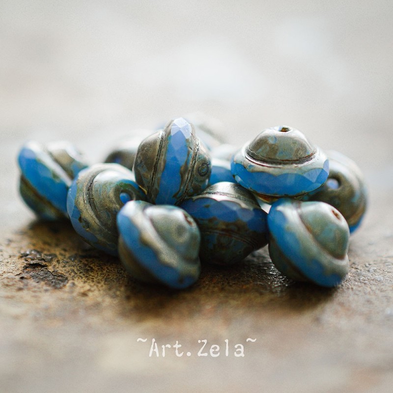Saturne Picasso bleu X8 Perles verre tchèque opaque