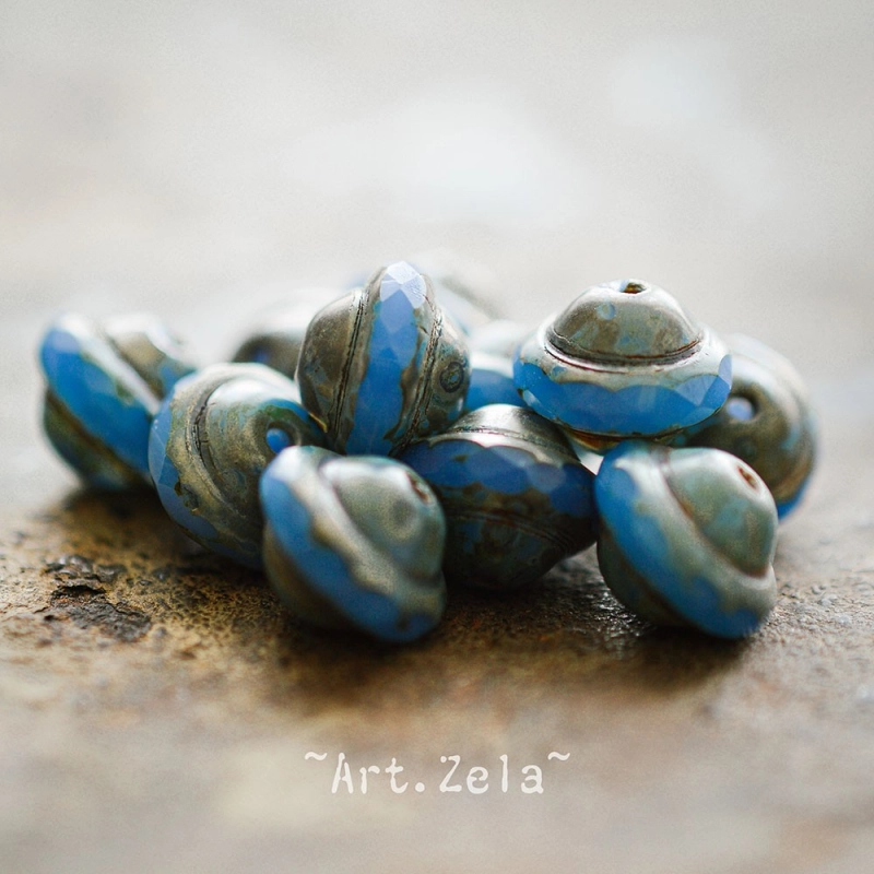 Saturne Picasso bleu X8 Perles verre tchèque opaque