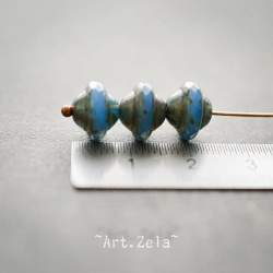 Saturne Picasso bleu X8 Perles verre tchèque opaque