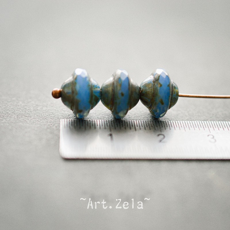Saturne Picasso bleu X8 Perles verre tchèque opaque