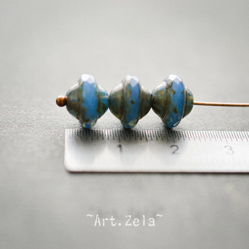 Saturne Picasso bleu X8 Perles verre tchèque opaque