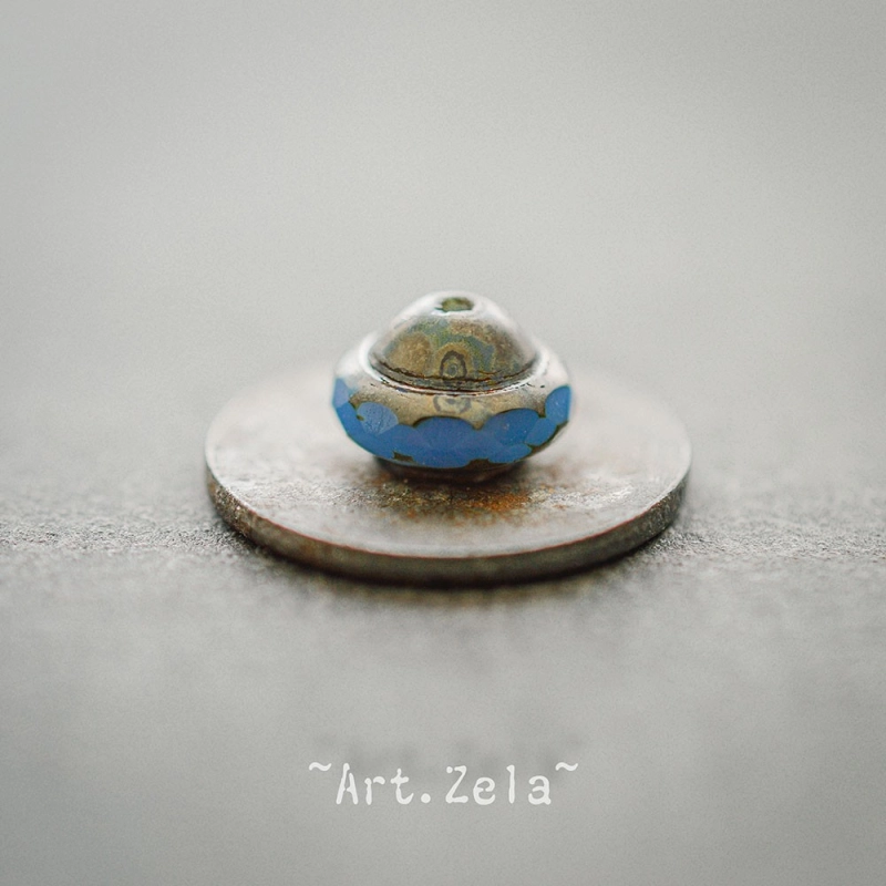 Saturne Picasso bleu X8 Perles verre tchèque opaque