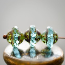 Saturne Picasso turquoise X10 Perles verre tchèque transparent
