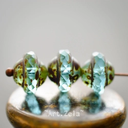 Saturne Picasso turquoise X8 Perles verre tchèque transparent