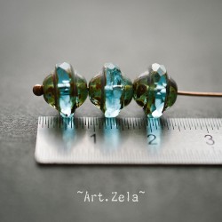 Saturne Picasso turquoise X10 Perles verre tchèque transparent