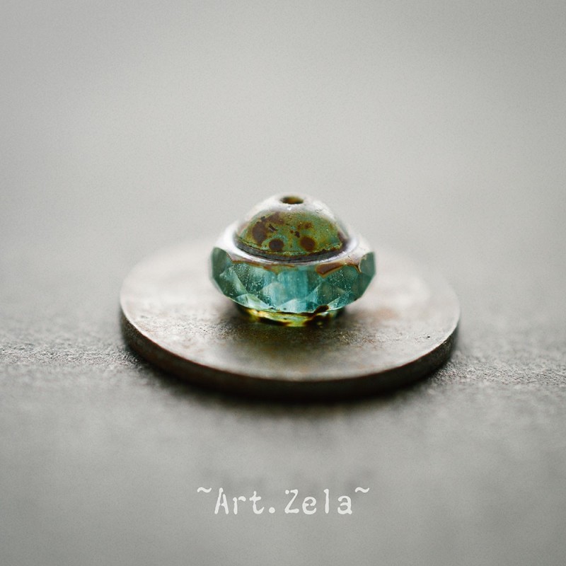 Saturne Picasso turquoise X10 Perles verre tchèque transparent