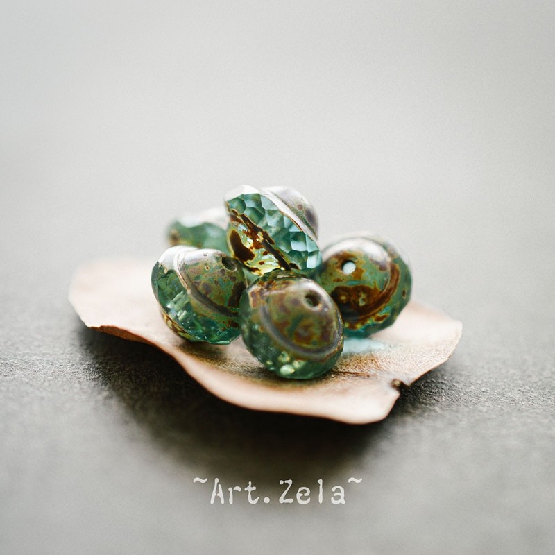 Saturne Picasso turquoise X8 Perles verre tchèque transparent