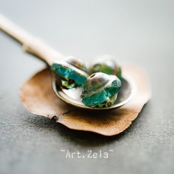 Saturne Picasso turquoise X8 Perles verre tchèque transparent