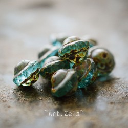 Saturne Picasso turquoise X10 Perles verre tchèque transparent