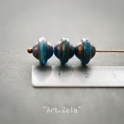 Saturne Picasso bleu paon X8 Perles verre tchèque opalescent