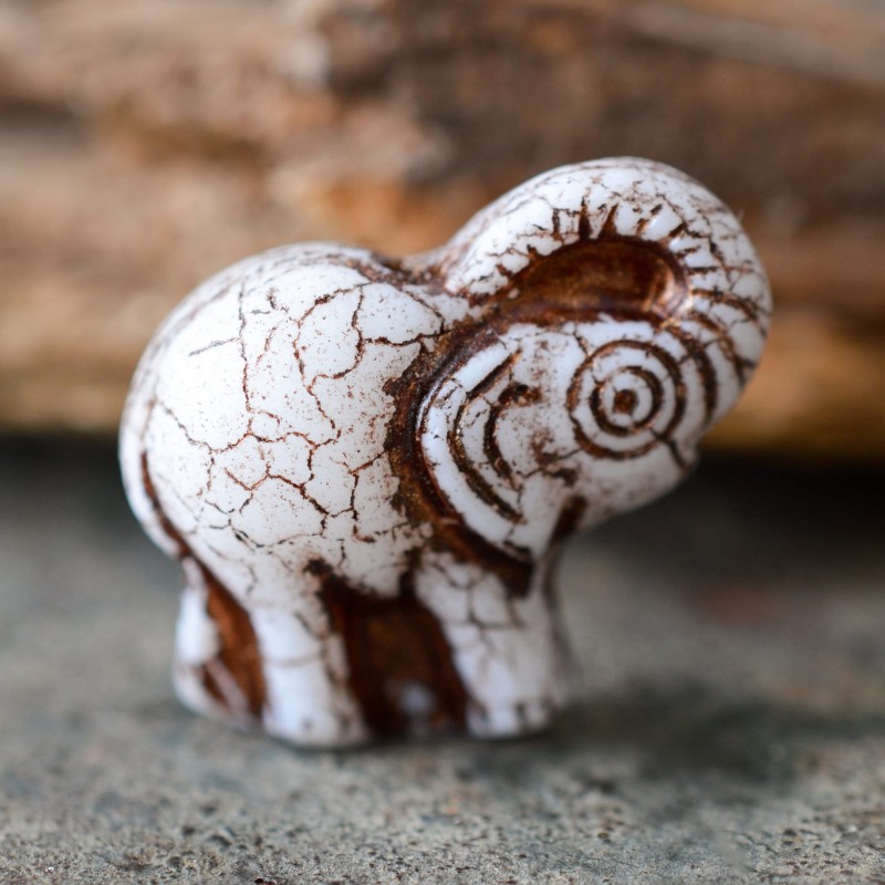 Éléphant blanc cuivré 20mm X1  Perle verre tchèque mat