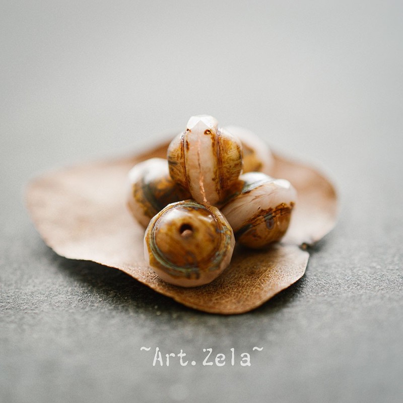 Saturne Picasso beige rosé 10x8mm X10 Perles verre tchèque