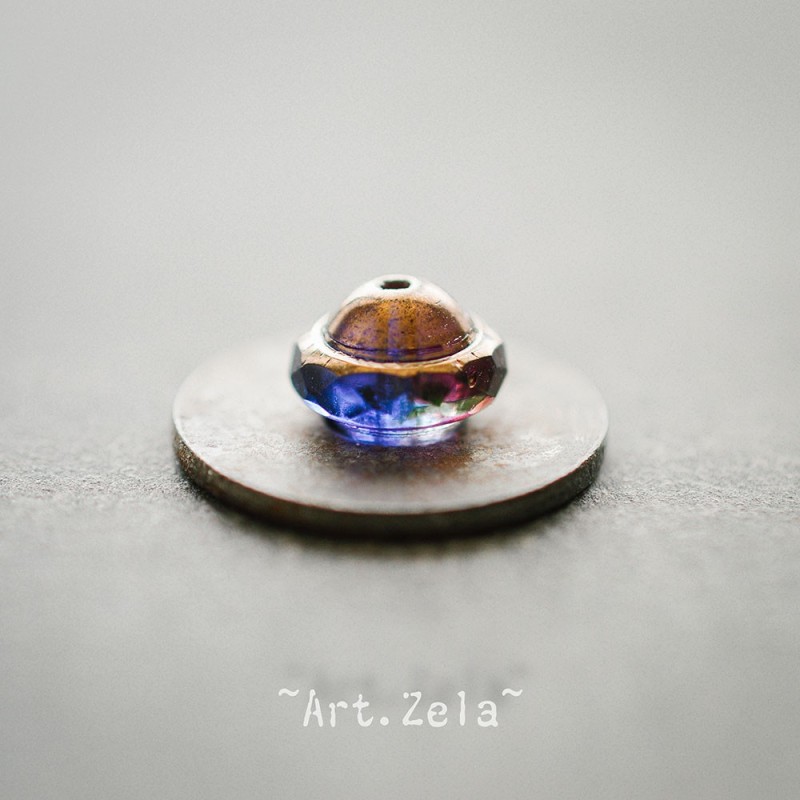Saturne bleu violet 10x8mm X6 Perles verre tchèque transparent