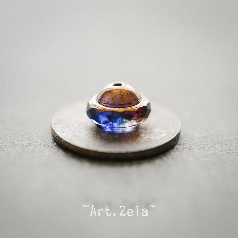 Saturne bleu violet 10x8mm X6 Perles verre tchèque transparent