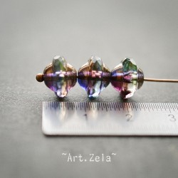 Saturne bleu violet 10x8mm X6 Perles verre tchèque transparent